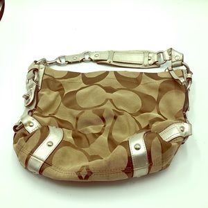Coach Carly Signature Shoulder Bag Silver Accents